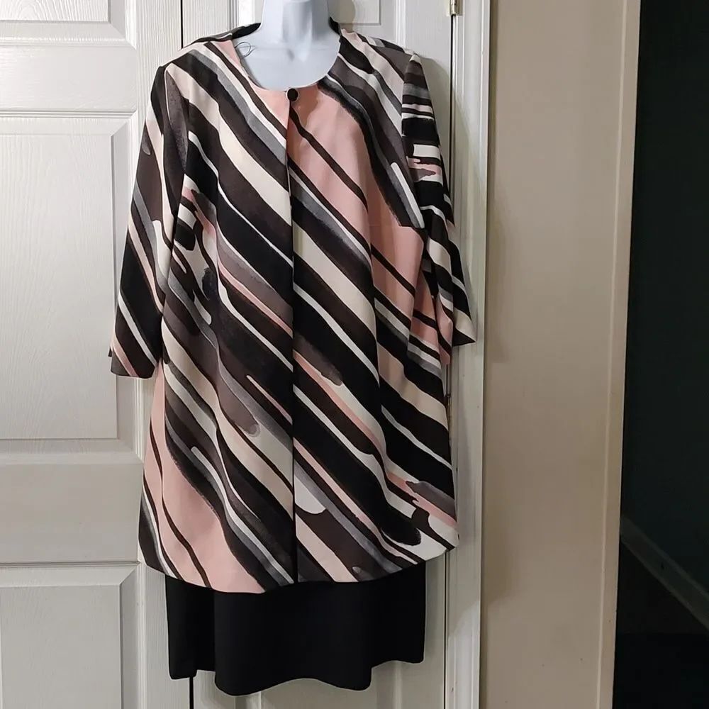 Danny & Nicole pink black gray white 2 piece sheath dress & jacket set Sz 20W